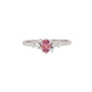 Natural Padparadscha Sapphire Ring in 14K White Gold with Diamonds